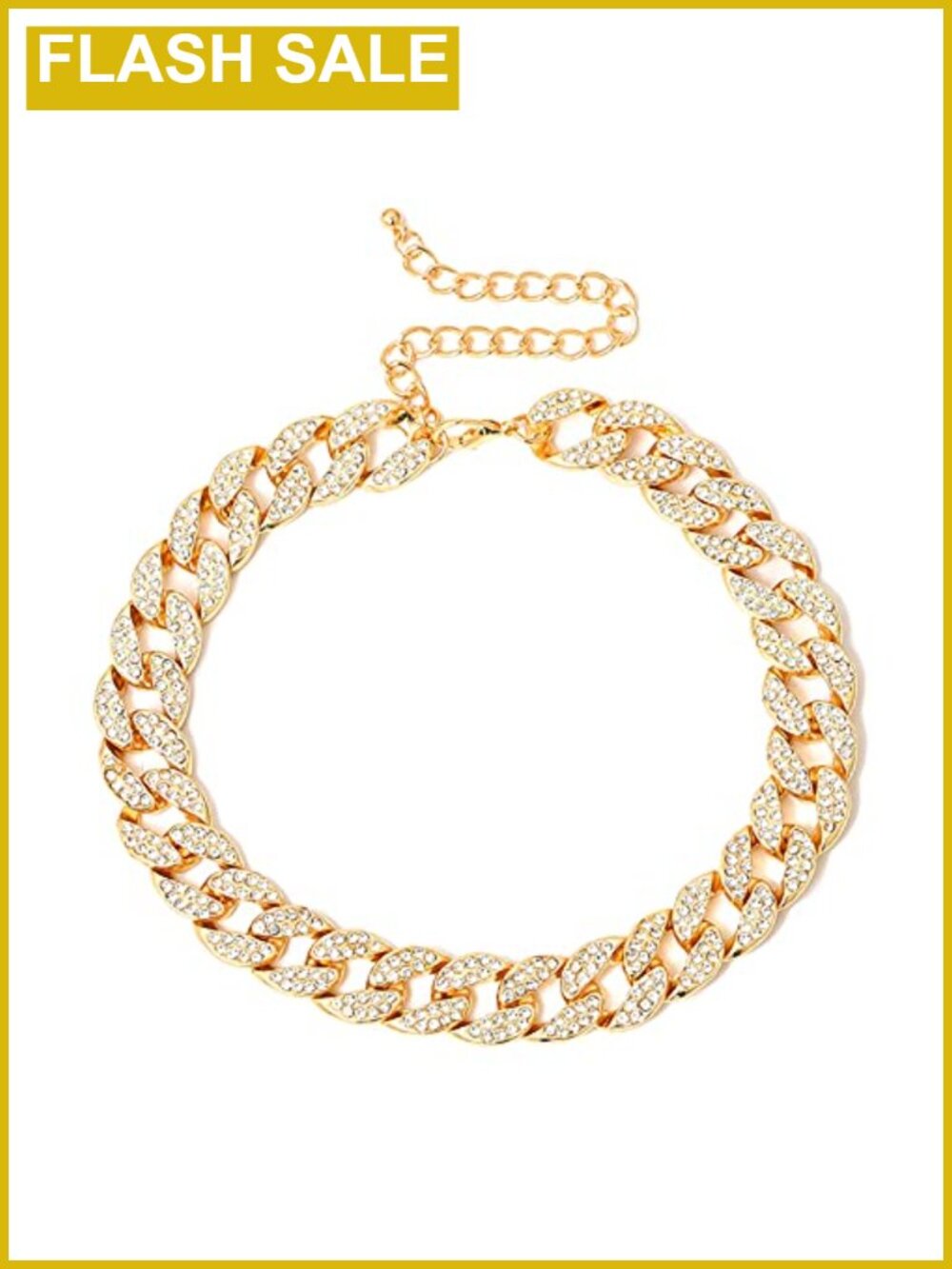 COLORFUL BLING Shiny Cubic Zircon Curb Cuban Link Chain Choker Rhinestone